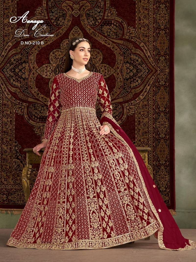 Red net embroidered anarkali salwar kameez