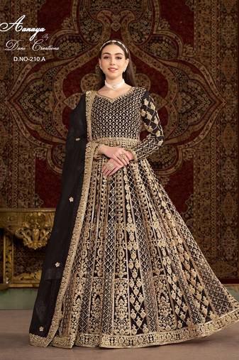 Black net embroidered anarkali salwar kameez