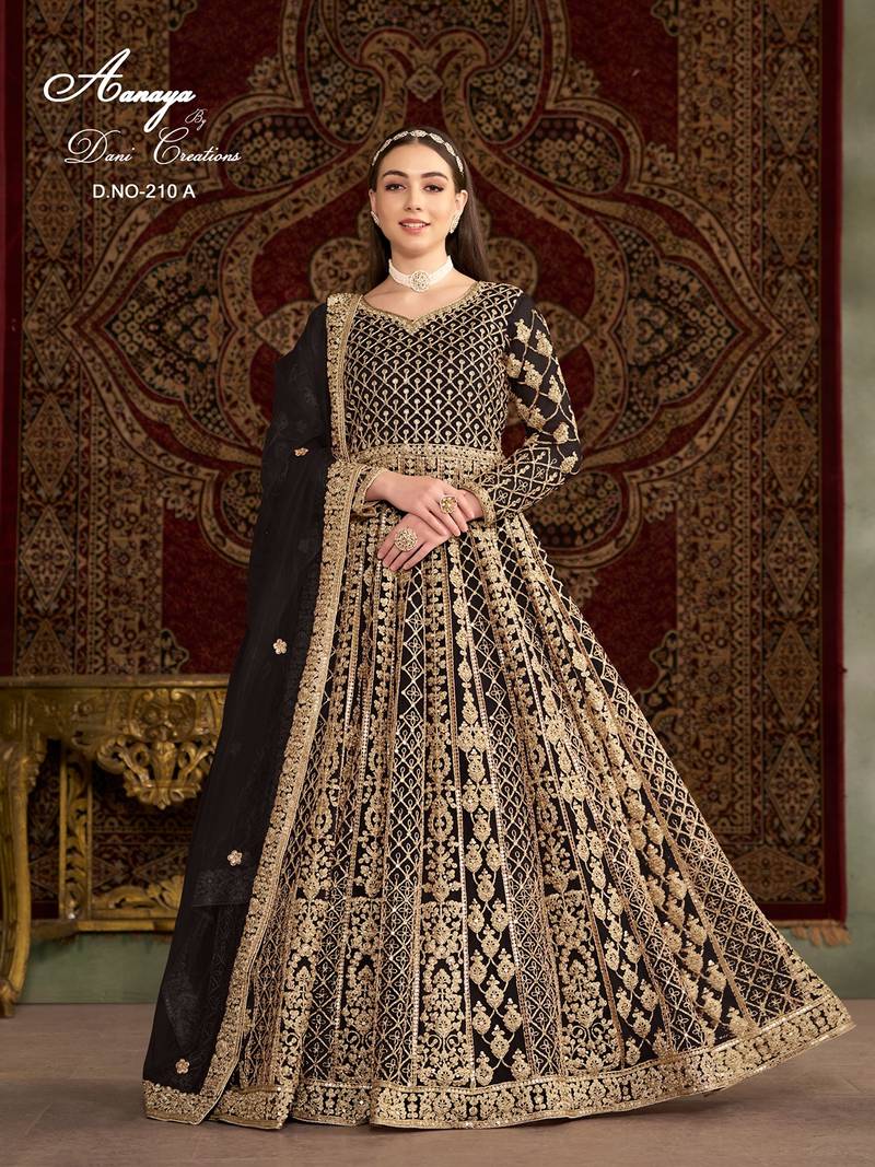 Black net embroidered anarkali salwar kameez