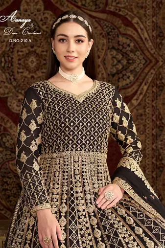 Black net embroidered anarkali salwar kameez