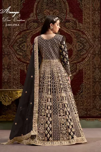 Black net embroidered anarkali salwar kameez