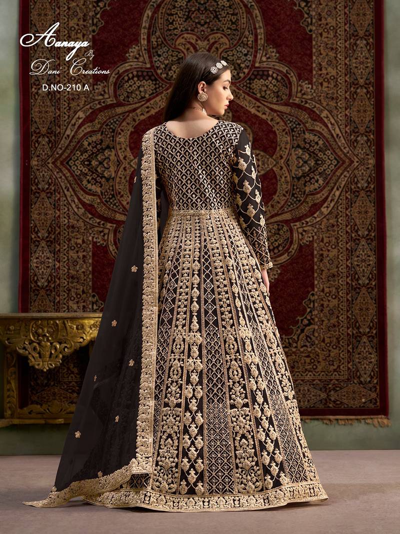 Black net embroidered anarkali salwar kameez