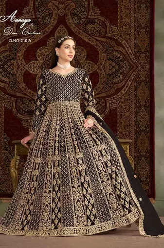 Black net embroidered anarkali salwar kameez