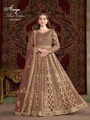 Brown net embroidered anarkali salwar kameez  1