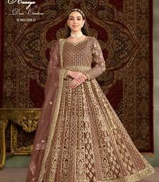 Brown net embroidered anarkali salwar kameez 
