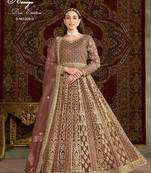Brown net embroidered anarkali salwar kameez 