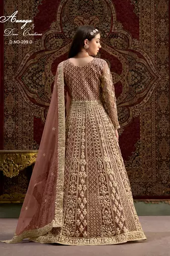 Brown net embroidered anarkali salwar kameez 