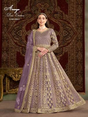Lavender net embroidered anarkali salwar kameez  1