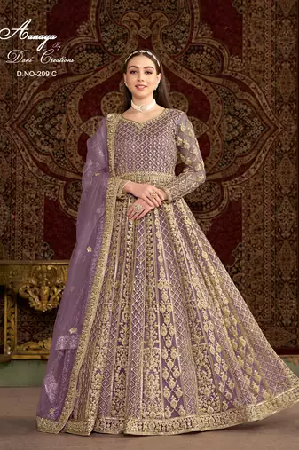 Lavender net embroidered anarkali salwar kameez 