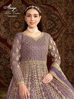 Lavender net embroidered anarkali salwar kameez  2