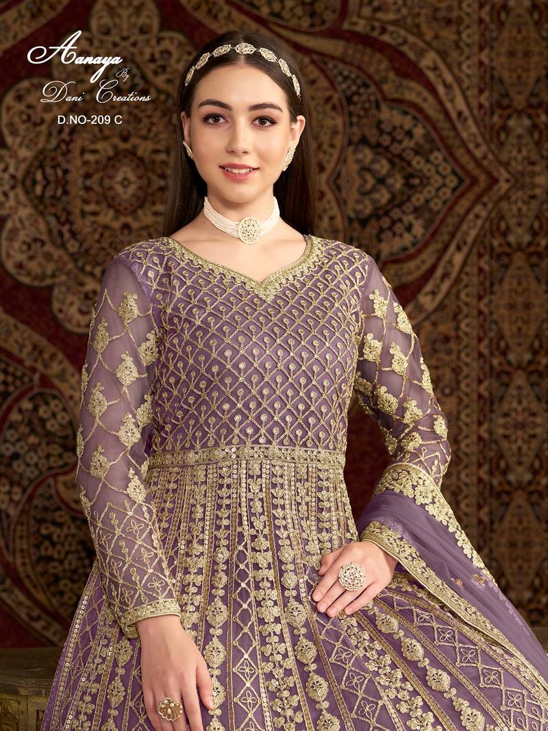Lavender net embroidered anarkali salwar kameez 