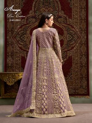 Lavender net embroidered anarkali salwar kameez  3