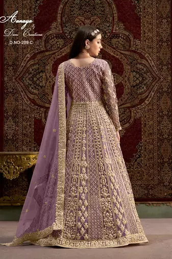 Lavender net embroidered anarkali salwar kameez 