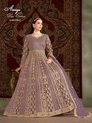 Lavender net embroidered anarkali salwar kameez  4