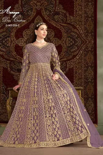 Lavender net embroidered anarkali salwar kameez 