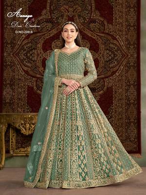 Green net embroidered anarkali salwar kameez  2