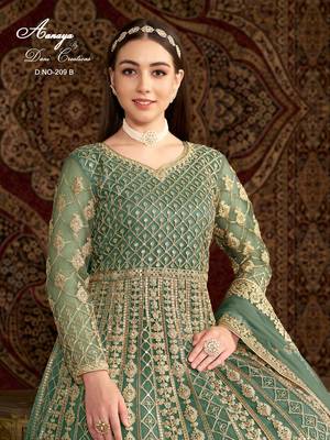 Green net embroidered anarkali salwar kameez  3