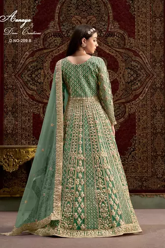 Green net embroidered anarkali salwar kameez 