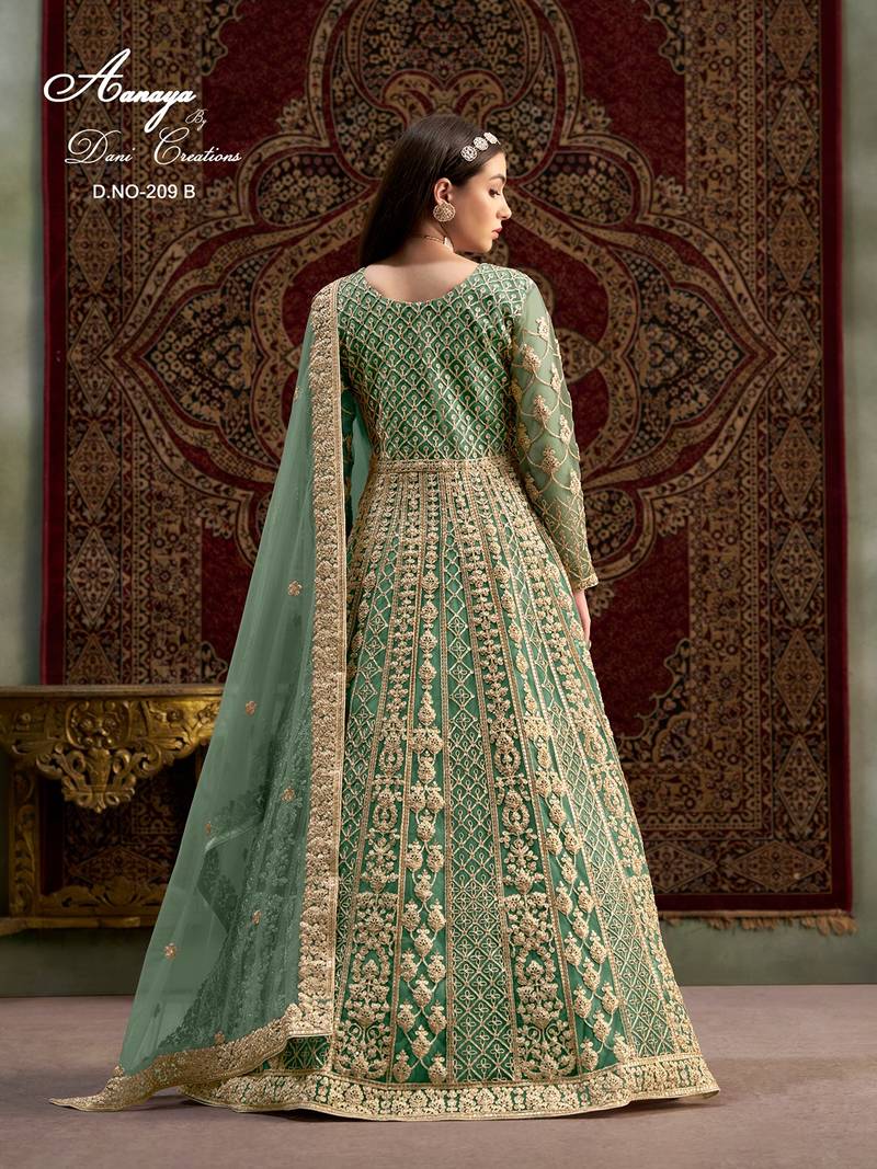 Green net embroidered anarkali salwar kameez 