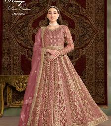 Peach net embroidered anarkali salwar kameez 