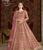 Peach net embroidered anarkali salwar kameez 