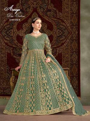 Green net embroidered anarkali salwar kameez  1