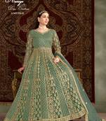 Green net embroidered anarkali salwar kameez 