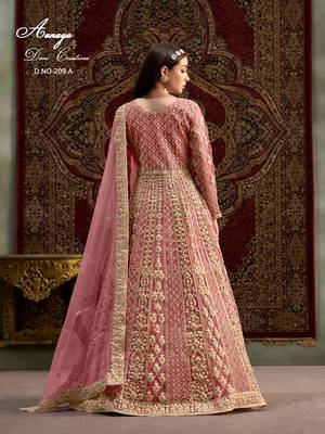 Peach net embroidered anarkali salwar kameez  3