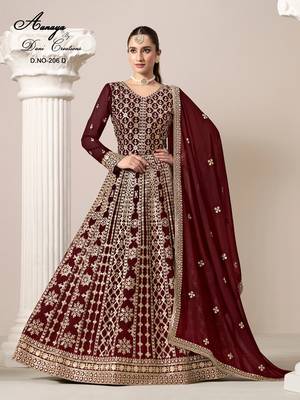 Maroon faux georgette embroidered anarkali salwar kameez  2