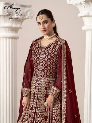 Maroon faux georgette embroidered anarkali salwar kameez  3