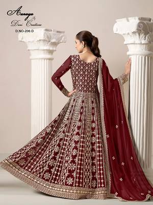 Maroon faux georgette embroidered anarkali salwar kameez  4