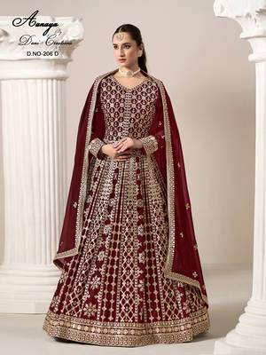 Maroon faux georgette embroidered anarkali salwar kameez  1