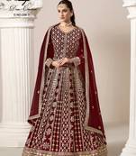 Maroon faux georgette embroidered anarkali salwar kameez 