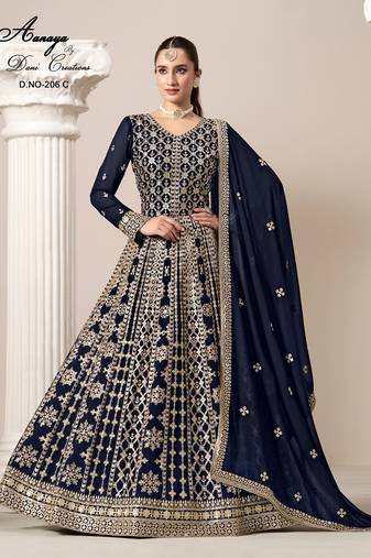 Blue faux georgette embroidered anarkali salwar kameez 