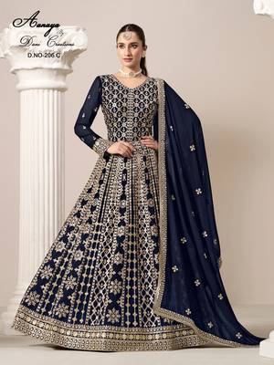 Blue faux georgette embroidered anarkali salwar kameez  1