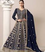 Blue faux georgette embroidered anarkali salwar kameez 