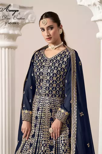 Blue faux georgette embroidered anarkali salwar kameez 