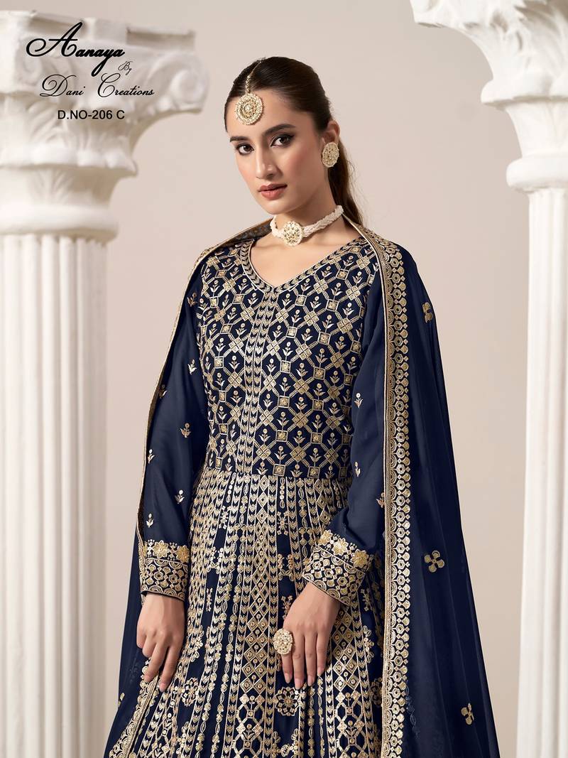 Blue faux georgette embroidered anarkali salwar kameez 