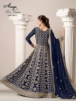 Blue faux georgette embroidered anarkali salwar kameez  3