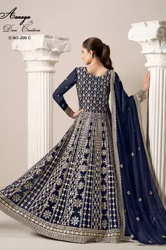 Blue faux georgette embroidered anarkali salwar kameez 