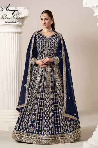 Blue faux georgette embroidered anarkali salwar kameez 
