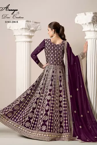 Burgundy faux georgette embroidered anarkali salwar kameez 