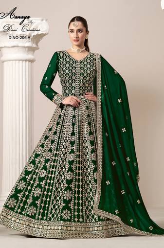 Green faux georgette embroidered anarkali salwar kameez 