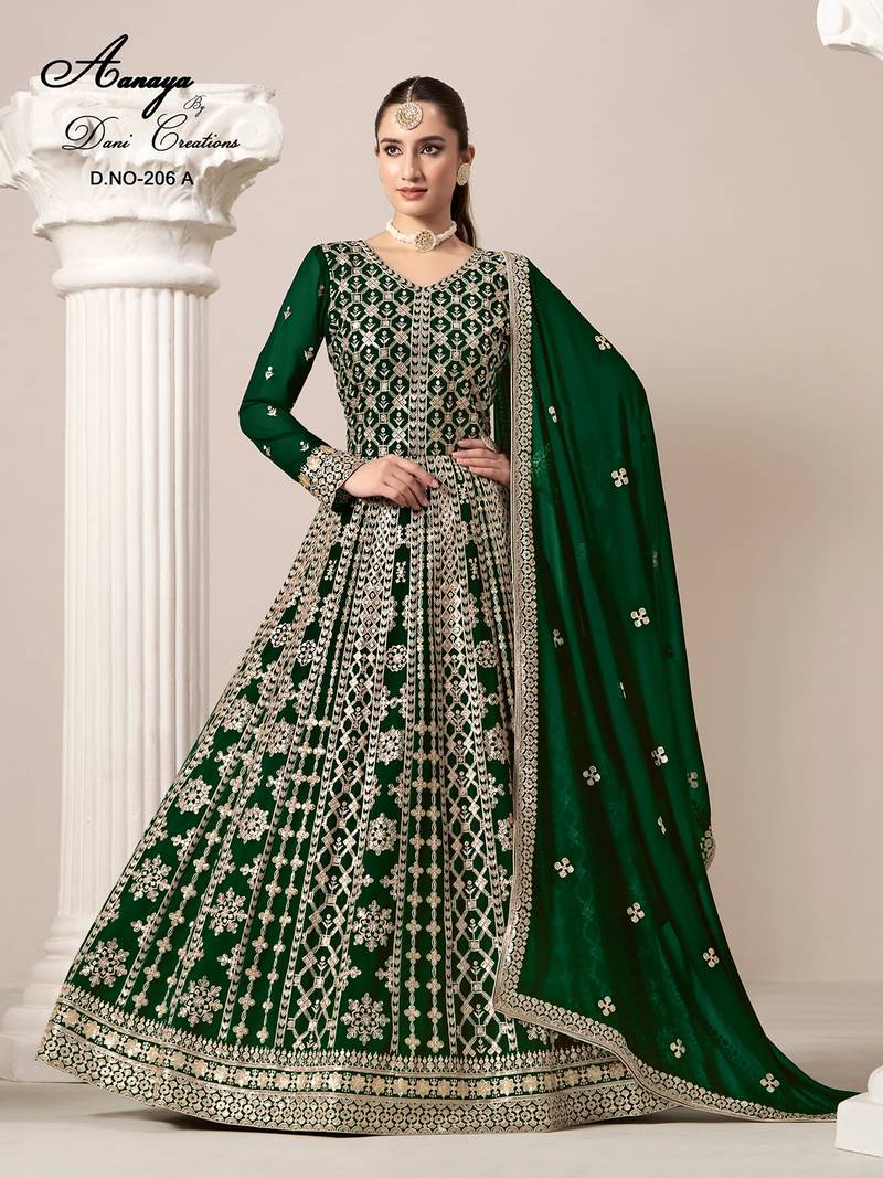 Green faux georgette embroidered anarkali salwar kameez 