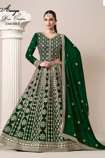 Green faux georgette embroidered anarkali salwar kameez 