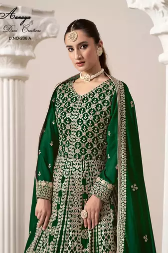 Green faux georgette embroidered anarkali salwar kameez 
