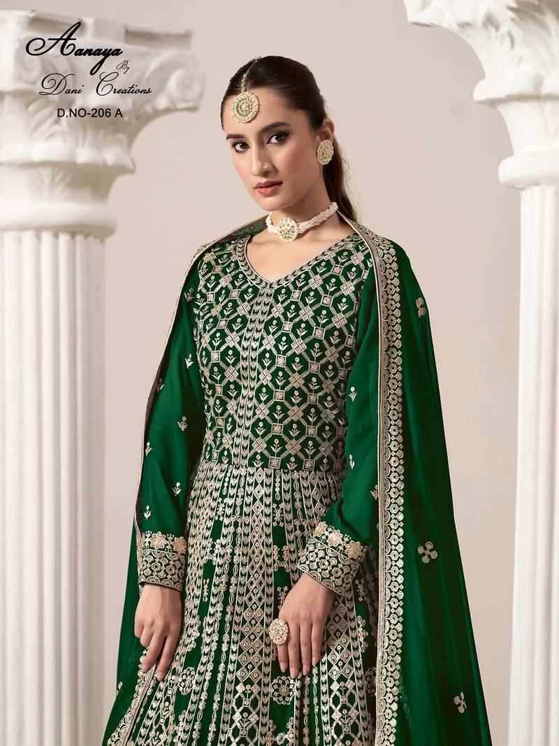 Green faux georgette embroidered anarkali salwar kameez 