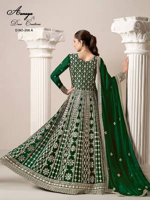 Green faux georgette embroidered anarkali salwar kameez  3