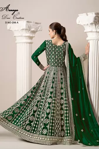 Green faux georgette embroidered anarkali salwar kameez 