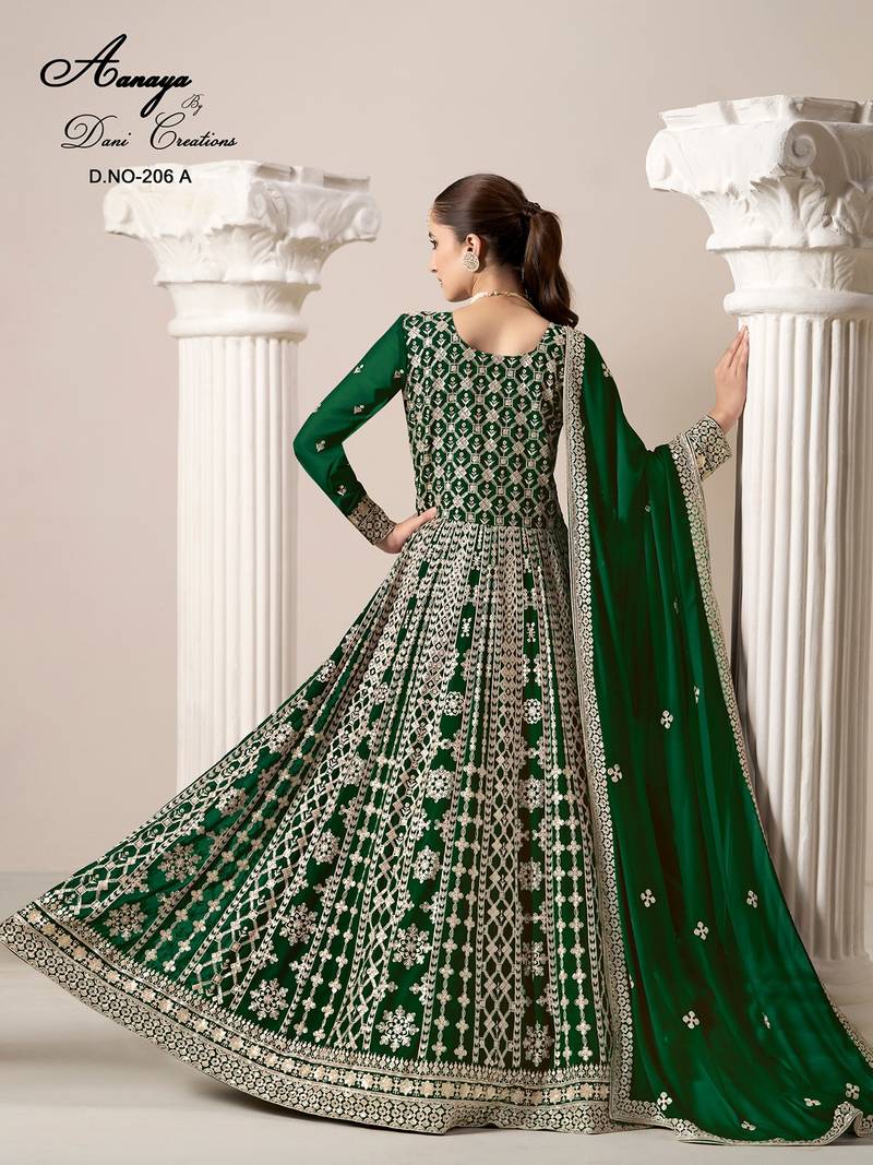 Green faux georgette embroidered anarkali salwar kameez 